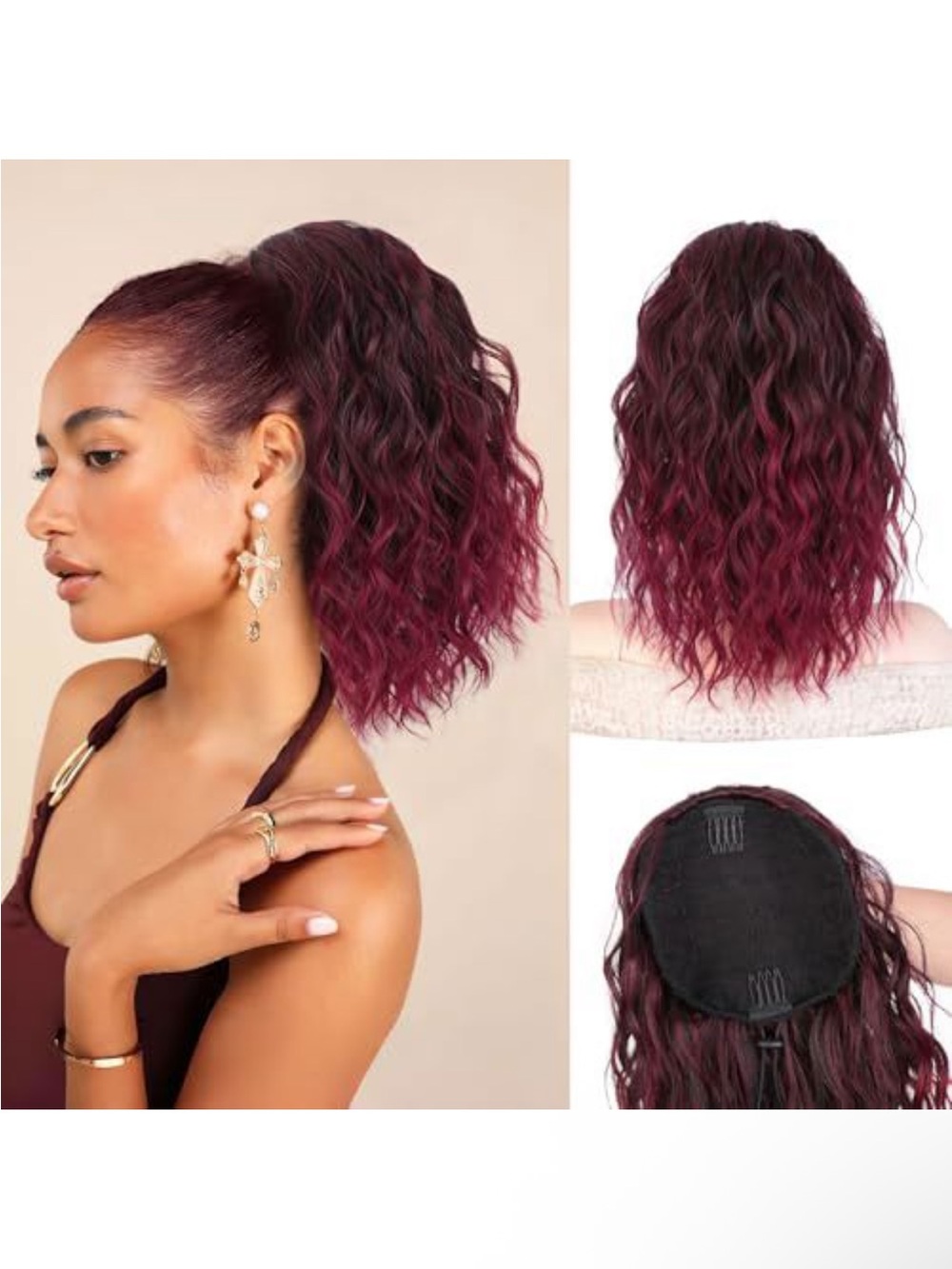 Wavy Burgundy Clip-In Ponytail Extension - Women Hair